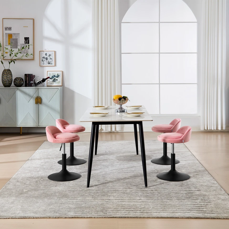 WOLTU 1x Barhocker Samt Schminkhocker höhenverstellbar Drehhocker mit Fußstütze - Bild 3 von 4