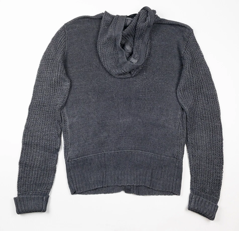 John Varvatos Linen Cardigan Men's Small Gray Knit Sweater Hooded Pockets Button - Image 3 of 4