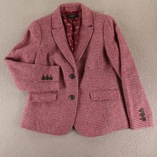 Talbots Jacket Womens 8P Pink Houndstooth Check Wool Blend Blazer Tweed