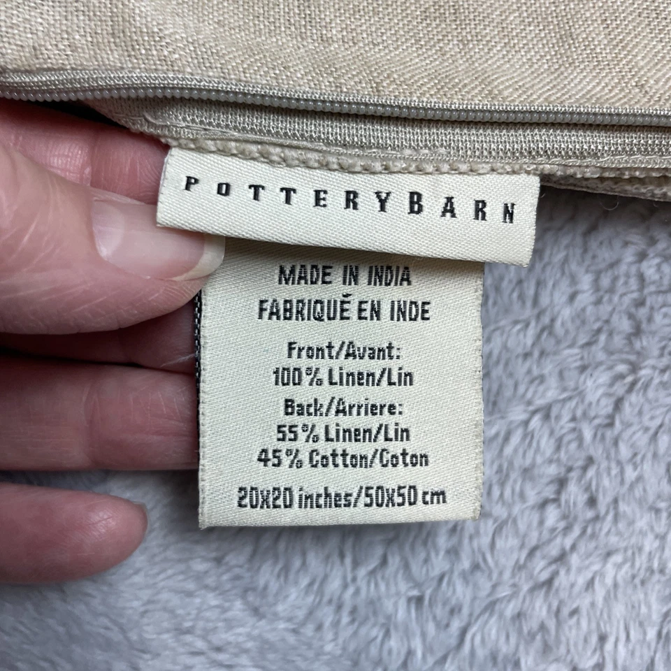 Pottery Barn Pillow Cover Square 20x20 Seagrass Linen Textured Zipper Neutral - Image 3 of 4