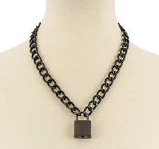 Black Padlock Black Chain Sid Vicious Style Pendant Punk Goth Thrash Metal 