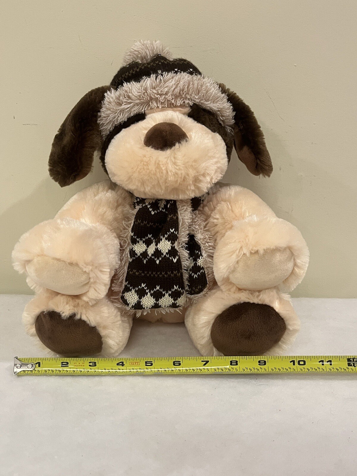 Hugfun International Dog Wearing Scarf & Hat Plush Brown Soft Toy Stuffed Animal