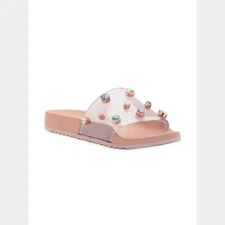 NEW Sophia Webster EU Size 38 (US 7.5) Womens Dina Embellished PVC Slides - Nude
