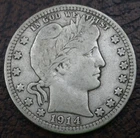 1914-D Barber Quarter US Mint Silver 25C Coin Circulated Nice Coin Fine