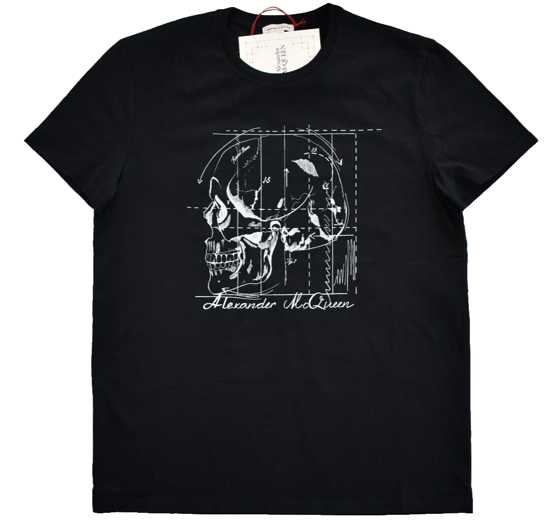 Alexander McQueen★素敵!Men's SKULL DIAGRAM Cotton T Shirt 🆕️ALEXANDER MCQUEEN SKULL DIAGRAM Black 100% COTTON Men's