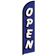 Open Windless Advertising Swooper Flag Open Welcome Sign BLUE/WHITE