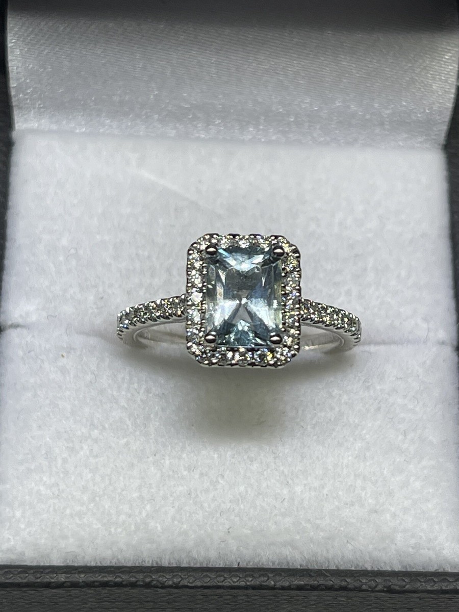NEIL LANE 14K White Gold Radiant Cut Aquamarine and 1/2ct tcw Diamond Ring 