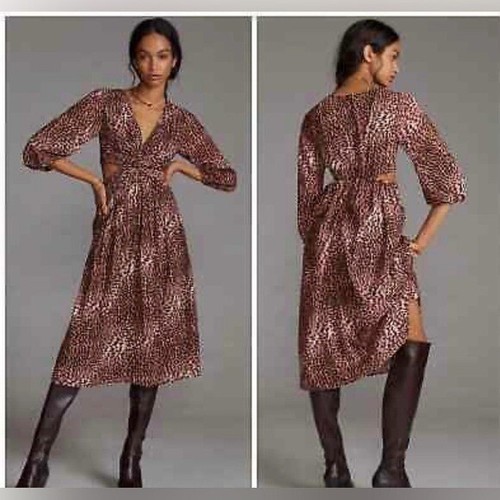 ANTHROPOLOGIE RANNA GILLAnimal Print Cut Out Midi Dress - Picture 2 of 9