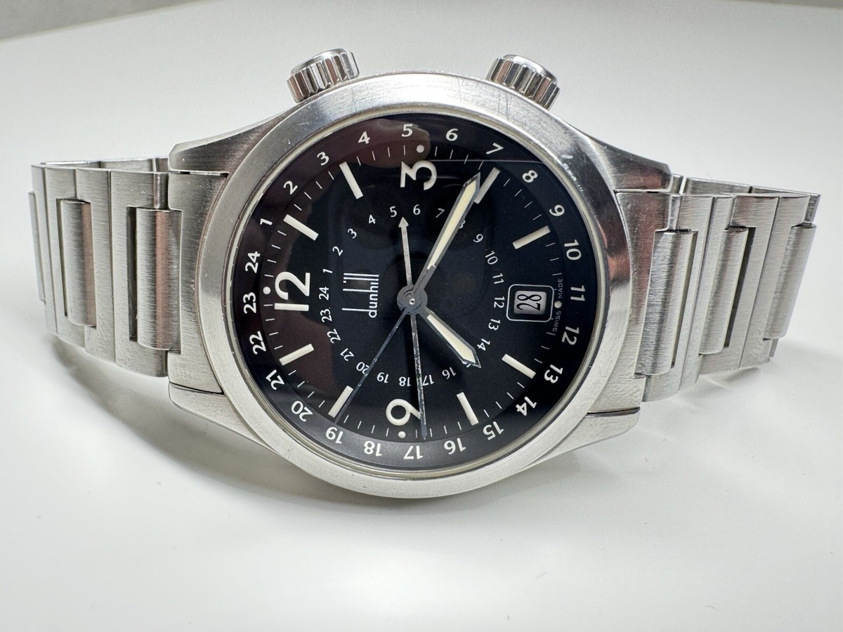 dunhill cityscape traveler gmt date stainless steel 8028 swiss