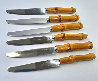 Vintage Seki Hamono KK Bamboo Tiki Silverware 6 pc set Knives Stainless
