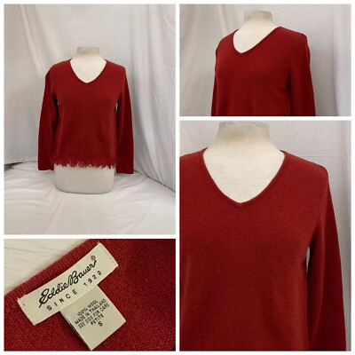 Eddie Bauer Sweater PS Red Cardigan 100% Wool Long Sleeve YGI N2-179
