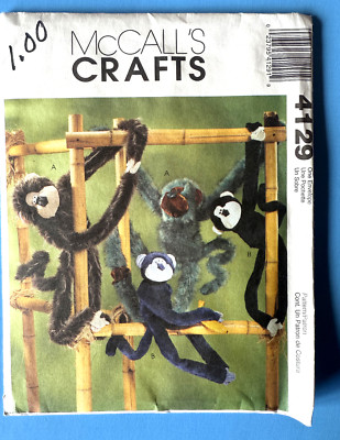 McCall's Crafts #4129 FUNKY  MONKEYS Plush Monkeys in two sizes  Uncut, 2003