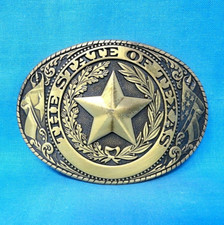 State of Texas Belt Buckle Star Scroll Flags Western Cowboy Vtg 80s .MMR366