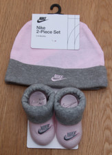 Nike Baby Infant Hat  Booties Set  Pink  Gray  0-6M