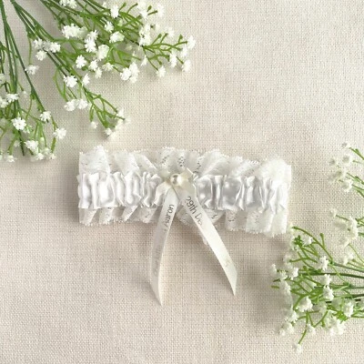 Personalised Garter - Ivory with Gold Text - Something Blue Wedding Bride - Image 1 of 2