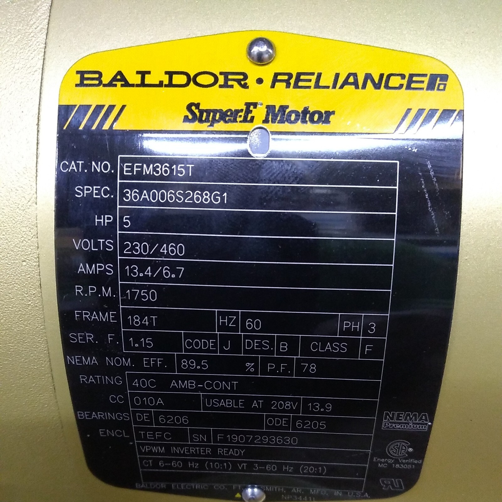 EM3615T 5 HP 1750 RPM Baldor Electric Motor eBay