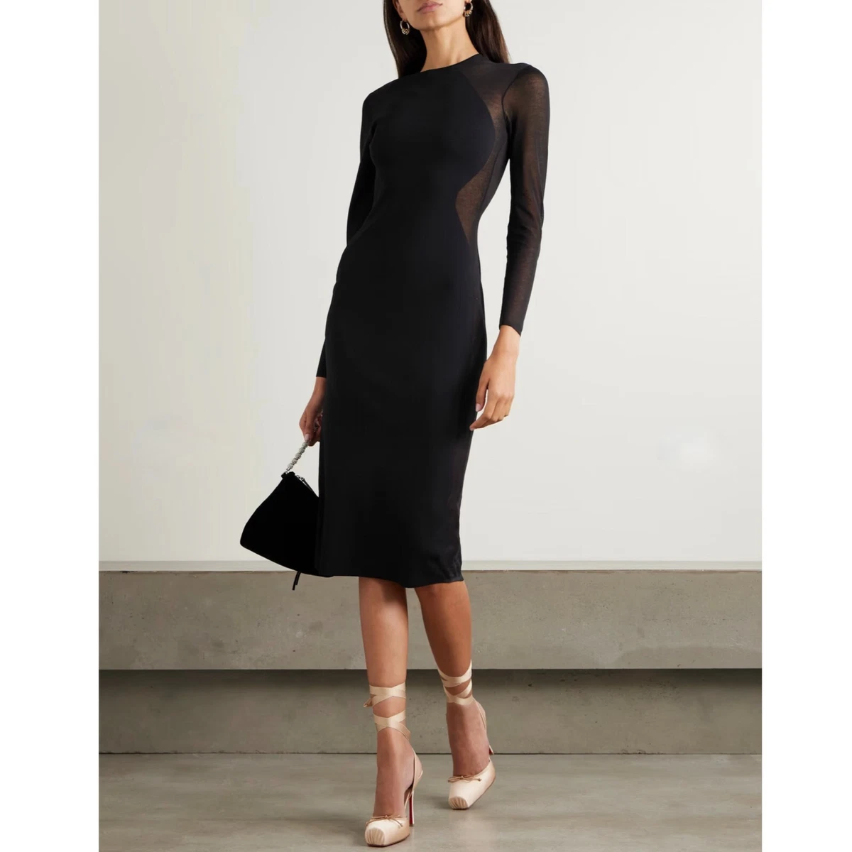 joseph ribkoff dress black Stella McCartney Black Crepe V-Neck Long Sleeve Dress