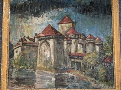 Vintage Original Ölgemälde von Mark G Mitchell Chillon Schloss See Genfer