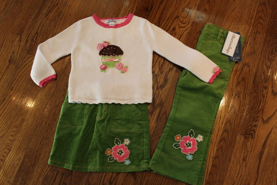 Niñas Talla 4 Nuevo Con Etiquetas Pantalones Hartstrings Lote Verde Cordroy Faldas Suéter Foto 2 de 4