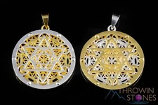 SILVER & GOLD Flower of Life Merkaba Pendant Sacred Geometry Jewelry Gift E1502