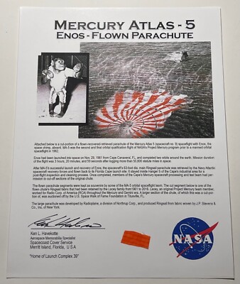 ENOS SPACE CHIMP MERCURY ATLAS-5 FLOWN RECOVERED SMALL PARACHUTE RELIC SWATCH