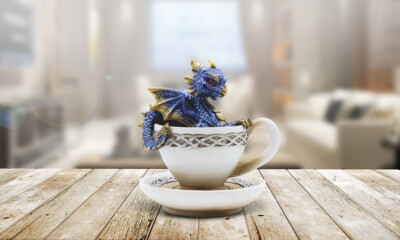 Purple Dragon Sitting in Cup 4.5''H Teacup Figurine Home Decor Unique Gift