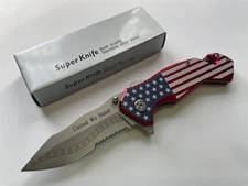 Snake Eyes SE-839SF Spring Assisted Pocket Knife- USA Flag 7.25" Half Serrated