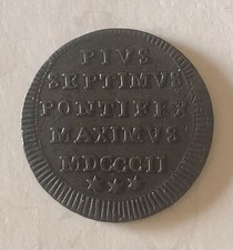 PAPA PIO VII - mezzo baiocco 2*tipo - rame patinato- diam. mm.26 gr.6- anno 1802