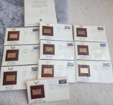 10 Golden Replicas. U.S.Stamps 22kt Gold Plate First Day Issue. WW2 