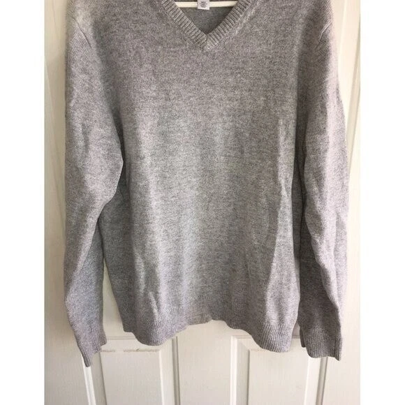 New Mens Gray V-Neck Sweater Wool Cotton Nylon Light Heather Gray Size Large - Image 3 of 4