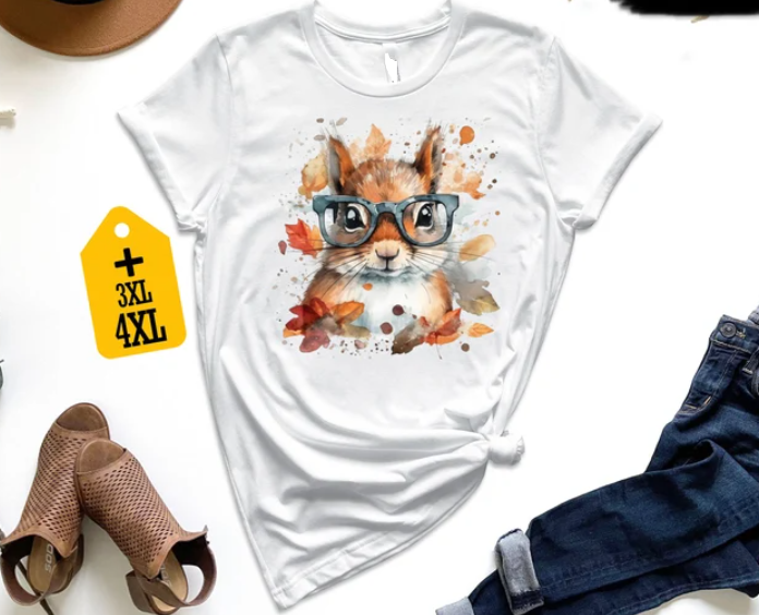 T-Shirt Unisex Squirrel Wear Glasses T-shirt For Animal Lovers Pet Owner Shirt
