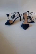 Womens Club Monaco Journee Blue Suede Fringed Ankle Strap Heels 37.5 US/7.5 *