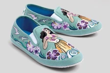 Wanderwell Shoes Mahalo Hawaiian Hula Girl Mint Green Women's Size 9 Embroidery