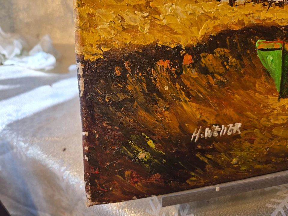 Винтажный морской пейзаж масло на холсте/доске "Row лодки выброшены на берег" оригинальная работа H. Weller - Изображение 2 из 4