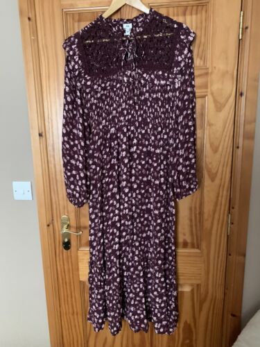 River Island Ladies Boho Style Purple Garden Party Maxi Dress Size 12 - Picture 1 of 8