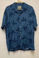 Paradise Found Gray Short Sleeve Hawaiian Palm Tree Print Shirt Size M