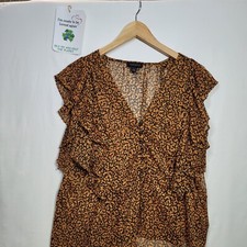 TopShop Blouse Women Size 10 Brown Ruffle Sleeveless Ladies Vest Top