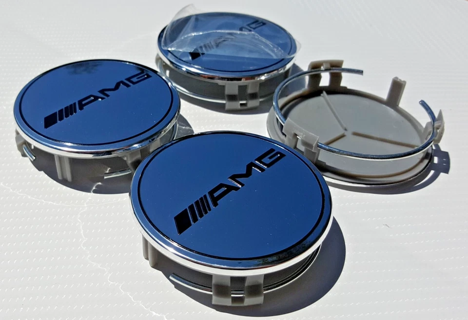 4x Mercedes Benz Silver AMG Caps (A Set) Standard 2.95Inch/75mm Fits Most Models - Image 3 of 4