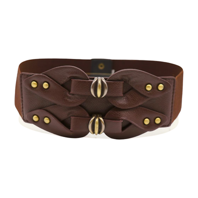 4773 Women Wide Elastic Vintage Waist Belts Brown Chunky Studded Belt TYATVS Studded Belt Chunky Belt for Women Boho Belt Thick  main image 2