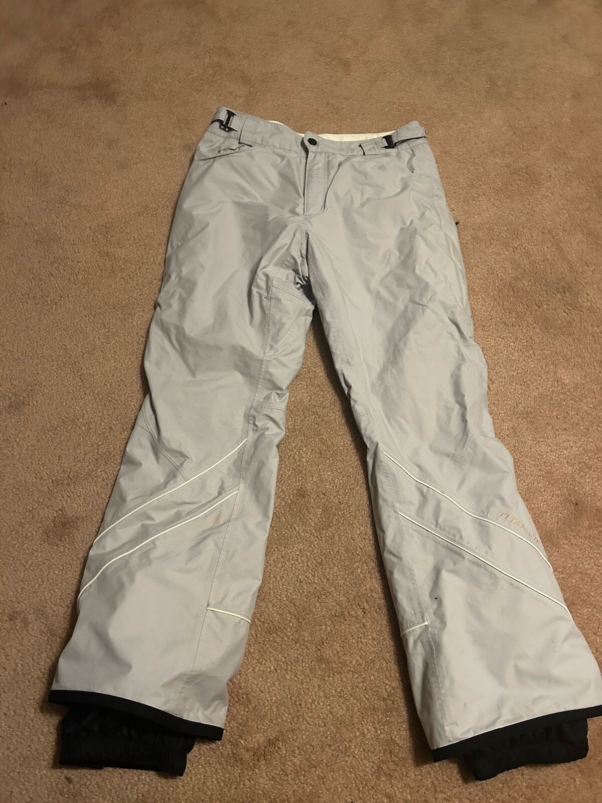 Columbia Womens Large Light Gray Insulated Ski Snow Pants Omni Tech Titanium