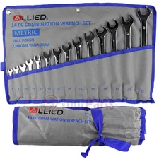 14 Piece Metric Combination Wrench Set 7mm to 22mm with Roll up Storage Pouch