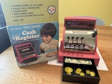 Vintage Tom Thumb Cash Register Model 1549 Pink Toy w Box Play Money Steel Works