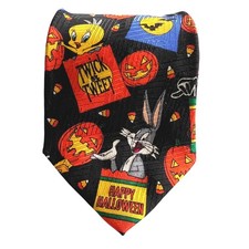 Looney Tunes Tie 100 Silk Bugs Bunny Tweety Bird Halloween Necktie Fall 58"