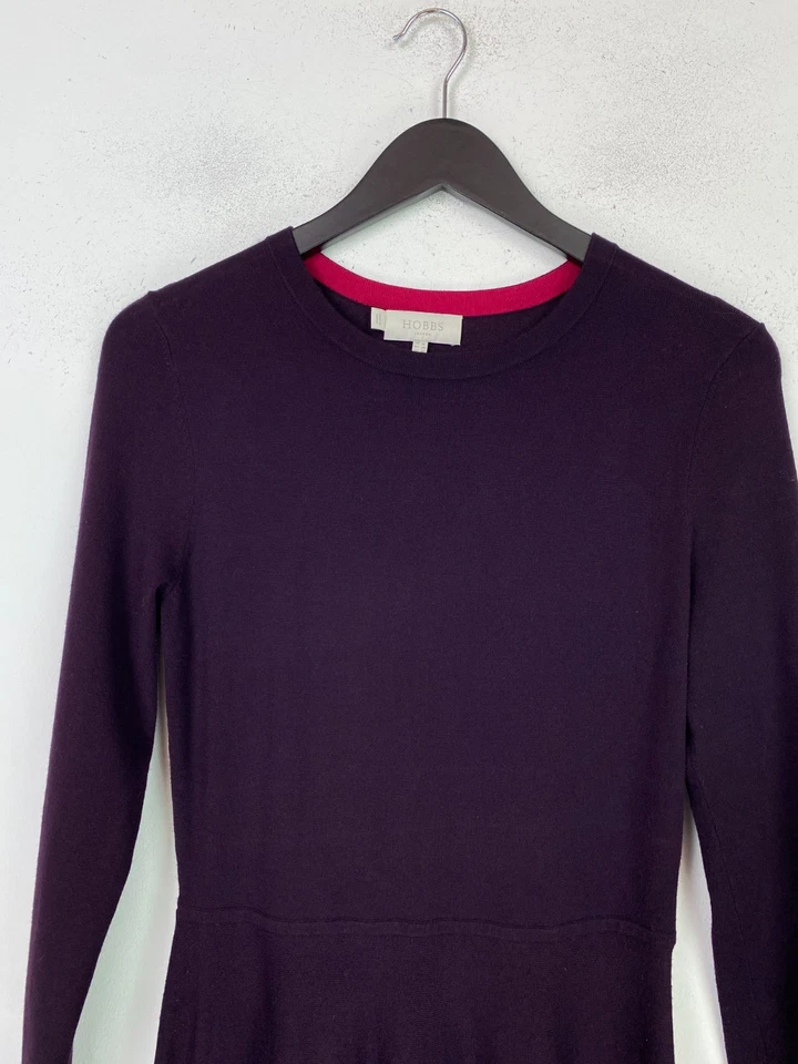 Vestido Hobbs Púrpura Rosa Color Bloque Midi Calce Y Acampanado Tejido Manga Larga Reino Unido 10 Foto 3 de 4