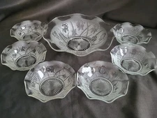7 pc Vintage Jeanette Glass Co. Iris & Herringbone Berry bowl set (JG 2)