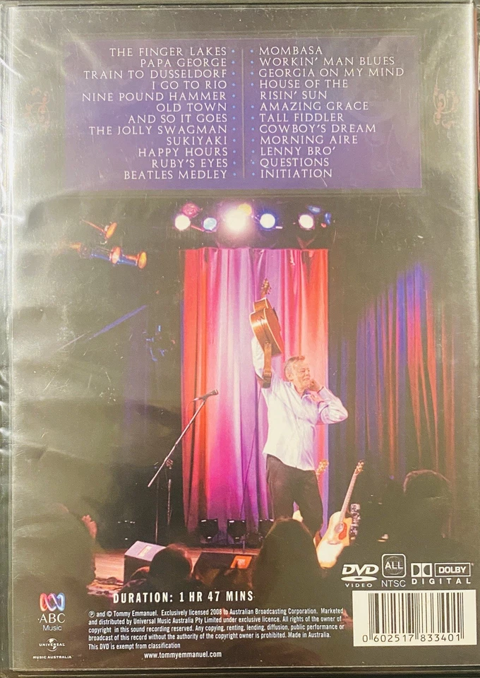 TOMMY EMMANUEL - DVD CENTRAL ESCENARIO - NUEVO - CONCIERTO EN VIVO - LIBRE DE REGIÓN Foto 2 de 2