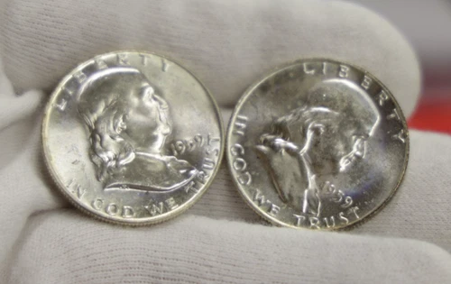 (2) 1959, 1959 D US Franklin Halves 50c Nice Uncs...