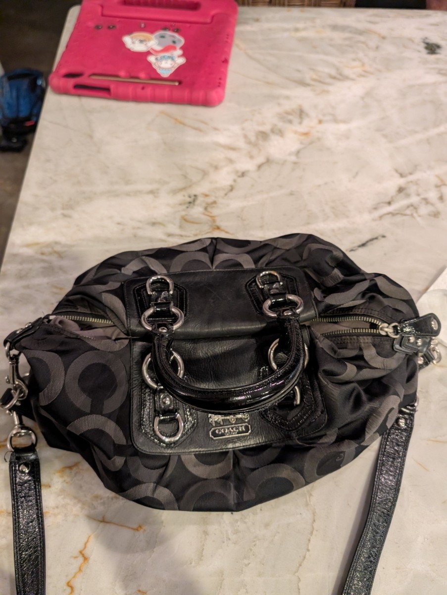 Authentic Coach Madison Sabrina Op Art Black Satchel Sateen