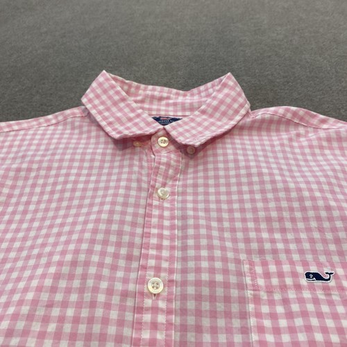 Vineyard Vines Shirt Mens Large Pink White Gingham Slim Fit Tucker Whale Logo - Picture 3 of 9