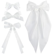 4pcs Satin White Hair Bow Clips for Women Girls - Bowknot Alligator Barrettes